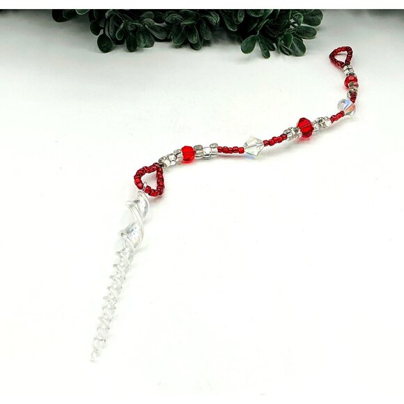 Beaded Suncatcher Ornament With Icicle Pendant and Crystal Beads - Picture 2 of 3